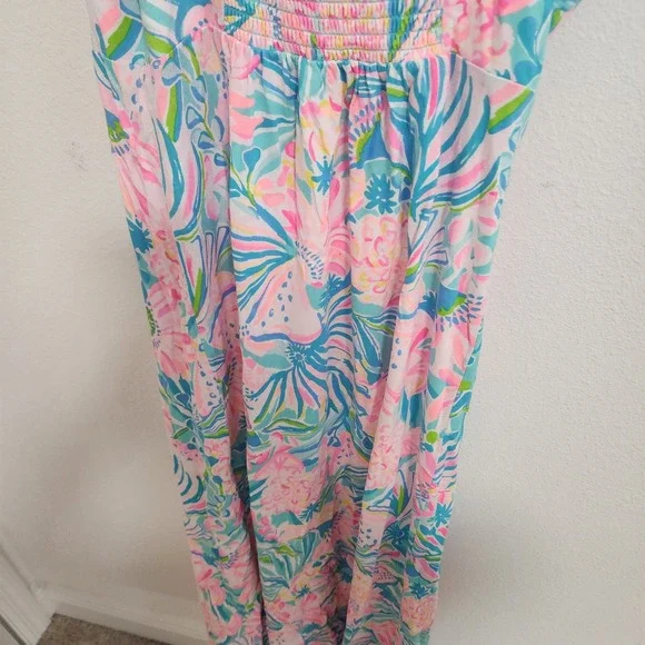 Lilly Pulitzer Maxi Dress Tie Strap Sleeveless Pink Blue Floral Women's M - Picture 7 of 7